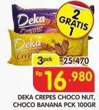 Promo Harga DUA KELINCI Deka Crepes Choco Nut, Choco Banana per 3 pouch 100 gr - Superindo