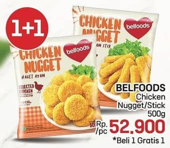 Promo Harga Belfoods Nugget Chicken Nugget, Chicken Nugget Stick 500 gr - LotteMart