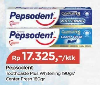 Promo Harga Pepsodent Pasta Gigi Complete 8 Actions Plus Whitening, Center Fresh 160 gr - TIP TOP