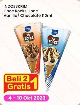 Promo Harga Indoeskrim Rocks Cone Chocolate, Vanilla 110 ml - Indomaret
