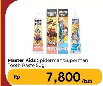 Promo Harga Master Kids Toothpaste Spiderman, Superman 50 gr - Carrefour