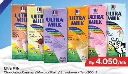 Promo Harga ULTRA MILK Susu UHT Chocolate, Caramel, Mocca, Plain, Taro 200 ml - TIP TOP