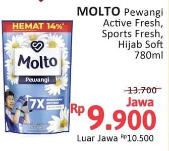 Promo Harga Molto Pewangi Active Fresh, Sports Fresh, Hijab Soft Fresh 780 ml - Alfamidi