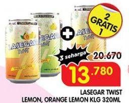 Promo Harga Lasegar Twist Larutan Penyegar Lemon, Orange Lemon 320 ml - Superindo