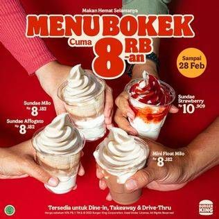 Promo Harga BURGER KING Sundae Milo, Affogato, Strawberry, Mini Float Milo  - Burger King