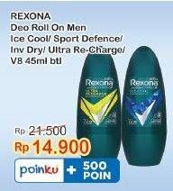 Promo Harga Rexona Men Deo Roll On Ice Cool, Sport Defence, Invisible Dry, Ultra Recharge, V8 45 ml - Indomaret