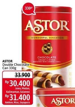 Promo Harga ASTOR Wafer Roll Double Chocolate 330 gr - Alfamidi