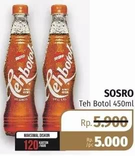 Promo Harga SOSRO Teh Botol 450 ml - Lotte Grosir