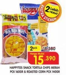 Promo Harga HAPPY TOS Snack Tortilla Chips Merah 160gr/Tortila Chips Roasted Corn 140gr  - Superindo