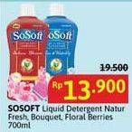 Promo Harga Sosoft Deterjen Cair Nature Fresh, Sweet Bouquet, Floral Berries 750 ml - Alfamidi
