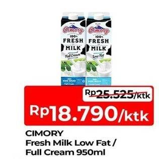 Promo Harga Cimory Fresh Milk Low Fat, Full Cream 950 ml - TIP TOP