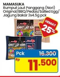 Promo Harga Mamasuka Rumput Laut Panggang Original, BBQ, Pedas, Salted Egg, Jagung Bakar per 2 bungkus 4 gr - Indomaret