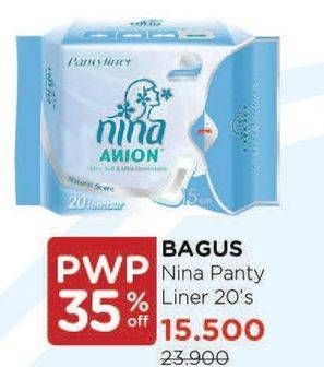 Promo Harga Bagus Nina Anion Pantyliner Natural Scent 15cm 20 pcs - Watsons