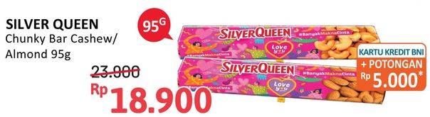 Promo Harga SILVER QUEEN Chunky Bar Cashew, Almonds 95 gr - Alfamidi