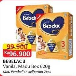 Promo Harga Bebelac 3 Gro Great Vanila, Madu 620 gr - Alfamart