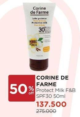 Promo Harga CORINE DE FARME Protect Milk F&B SPF 30 50 ml - Watsons