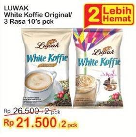 Promo Harga Luwak White Koffie Original, 3 Rasa per 2 bungkus 10 pcs - Indomaret