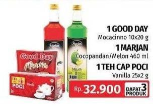 GOOD DAY Mocacinno + MARJAN Syrup Boudoin 460ml + CAP POCI Teh Celup Vanilla