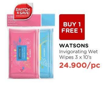 Promo Harga WATSONS Invigorating Wet Tissue per 3 pouch 10 pcs - Watsons