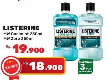 Promo Harga Listerine Mouthwash Antiseptic Cool Mint, Zero 250 ml - Yogya