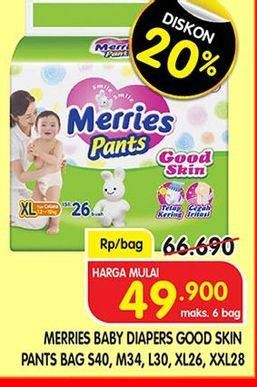 Promo Harga Merries Pants Good Skin L30, M34, S40, XL26, XXL28 26 pcs - Superindo