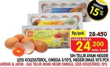Promo Harga SIH Telur Ayam Negeri Less Kolessterol, Omega 3, Ayam Negeri Emas 10 pcs - Superindo
