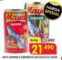 Promo Harga Maya Sardines Tomat / Tomato, Cabe / Chilli 425 gr - Superindo