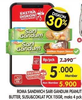 Promo Harga ROMA Sari Gandum Peanut Butter, Susu + Cokelat 115 gr - Superindo