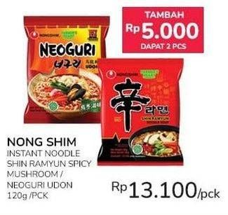 Promo Harga Nongshim Noodle Shin Ramyun Spicy Mushroom, Neoguri Udon 120 gr - Indomaret