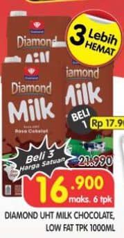 Promo Harga Diamond Milk UHT Chocolate, Low Fat High Calcium 1000 ml - Superindo