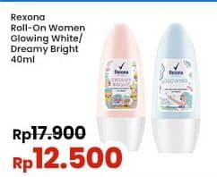 Promo Harga Rexona Deo Roll On Glowing White, Dreamy White 40 ml - Indomaret
