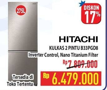 Promo Harga Hitachi R-B33PGD8 | Kulkas 2 Pintu 275 L  - Hypermart