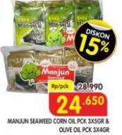 Promo Harga Manjun Seaweed Corn Oil Laver, Olive Oil per 3 pcs 4 gr - Superindo