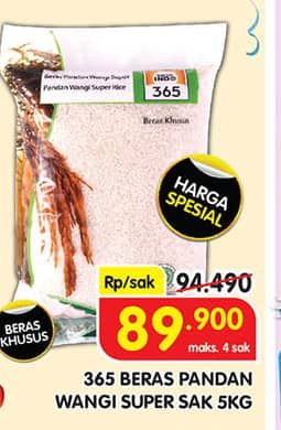 Promo Harga 365 Beras Pandan Wangi Super 5000 gr - Superindo