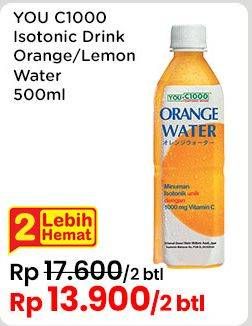 Promo Harga You C1000 Isotonic Drink Orange Water, Lemon Water 500 ml - Indomaret