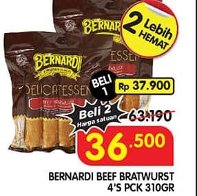 Promo Harga Bernardi Delicatessen Sausage Beef Bratwurst With Cheese, Beef Bratwurst With Blackpaper 310 gr - Superindo