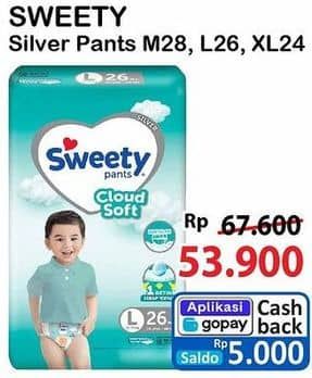 Promo Harga Sweety Silver Pants XL24, M28, L26 24 pcs - Alfamart