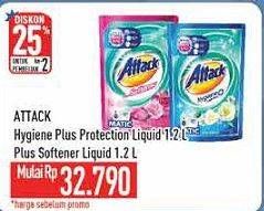 Promo Harga ATTACK Detergent Liquid Hygiene Plus Protection, Plus Softener 1200 ml - Hypermart