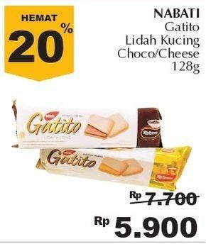 Promo Harga NABATI Gatito Lidah Kucing Coklat, Keju 128 gr - Giant