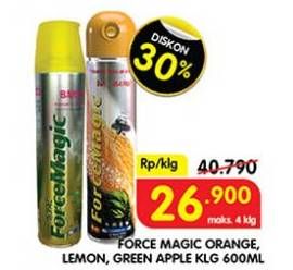Promo Harga FORCE MAGIC Insektisida Spray Lemon, Green Apple 600 ml - Superindo