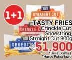 Promo Harga Tasty Fries Kentang Goreng Beku Straight Cut Plain, Shoestring Plain, Crinkle Cut Plain 900 gr - LotteMart