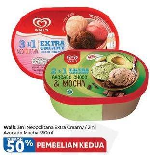 Promo Harga WALLS Ice Cream Neopolitana, Avocado Choco Mocha 350 ml - Carrefour