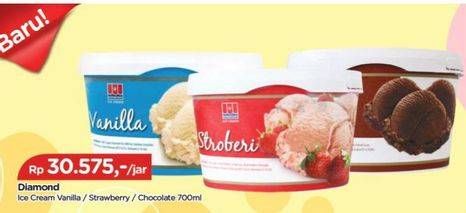 Promo Harga Diamond Ice Cream Vanila, Stroberi, Cokelat 700 ml - TIP TOP