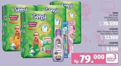Promo Harga SENSI Dry Pants S48/M40/L36/XL30/XXL28 + CUSSONS Baby Shampoo Kemiri Seledri 100ml + CUSSONS Kids Soft Toothbrush  - LotteMart