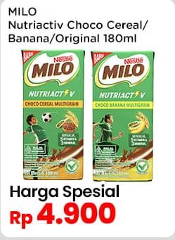 Promo Harga Milo Susu UHT Choco Cereal Multigrain, Choco Banana Multigrain, Original 180 ml - Indomaret