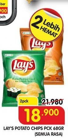 Promo Harga LAYS Snack Potato Chips All Variants per 2 pouch 68 gr - Superindo