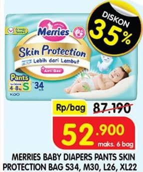 Promo Harga Merries Pants Skin Protection XL22, S34, M30, L26 22 pcs - Superindo