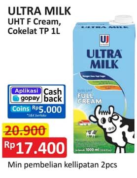 Harga Ultra Milk Susu UHT Full Cream, Coklat 1000 ml di Alfamart