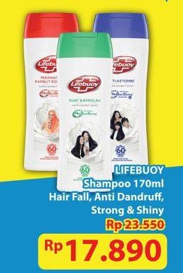 Promo Harga Lifebuoy Shampoo Anti Hair Fall, Anti Dandruff, Strong Shiny 170 ml - Hypermart