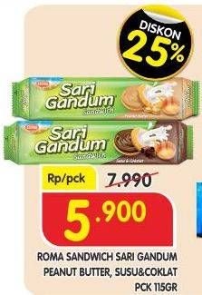 Promo Harga ROMA Sari Gandum Susu Cokelat, Peanut Butter 115 gr - Superindo